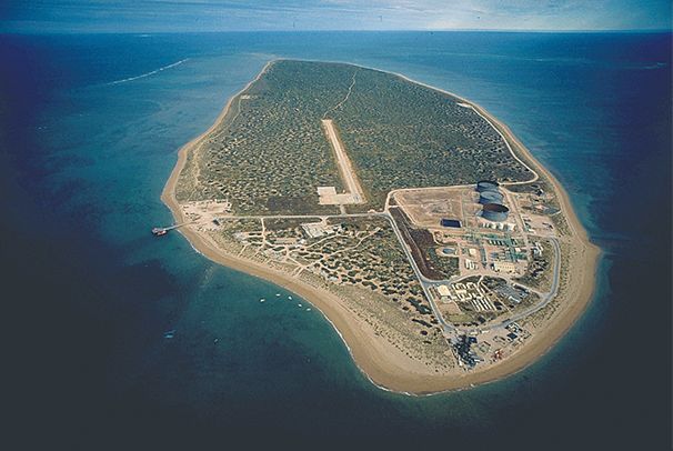 People working together in an Australian island landscape